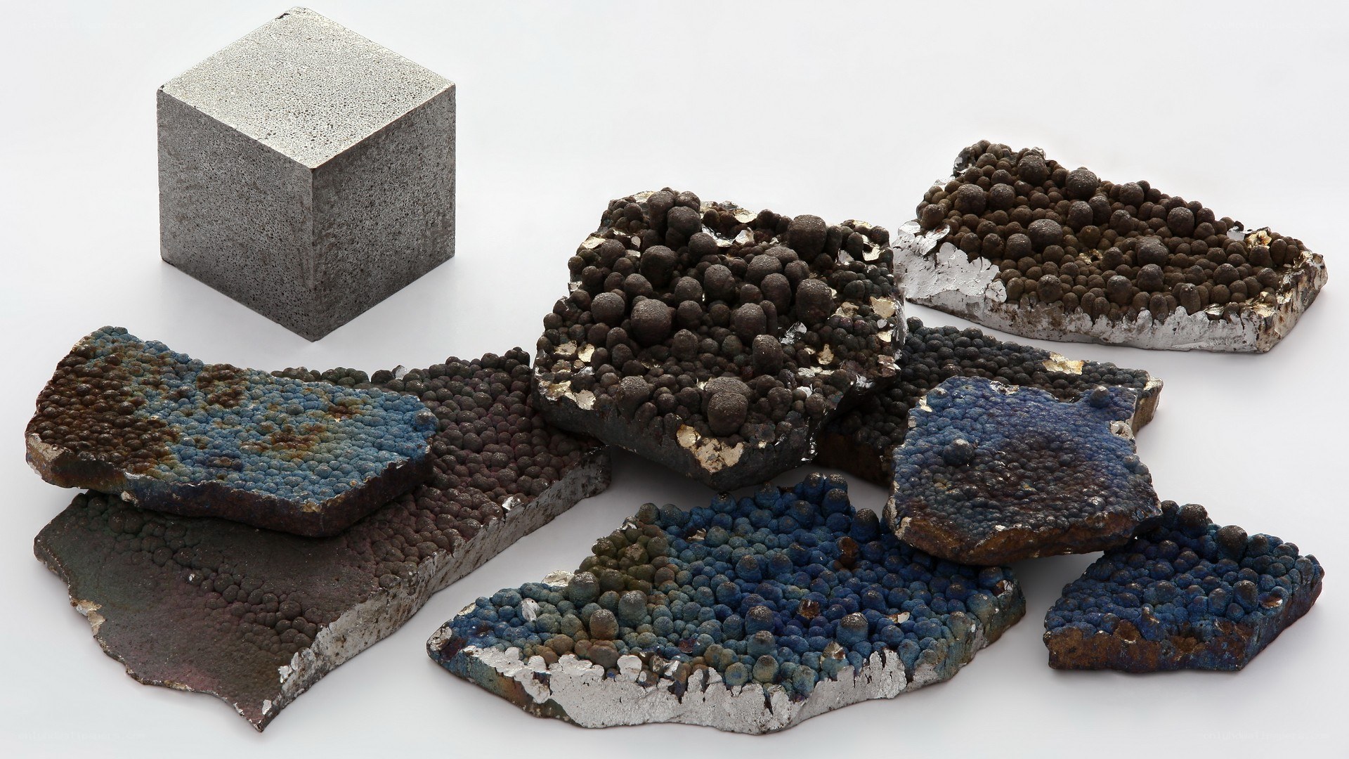 mineral specimens and concrete cube