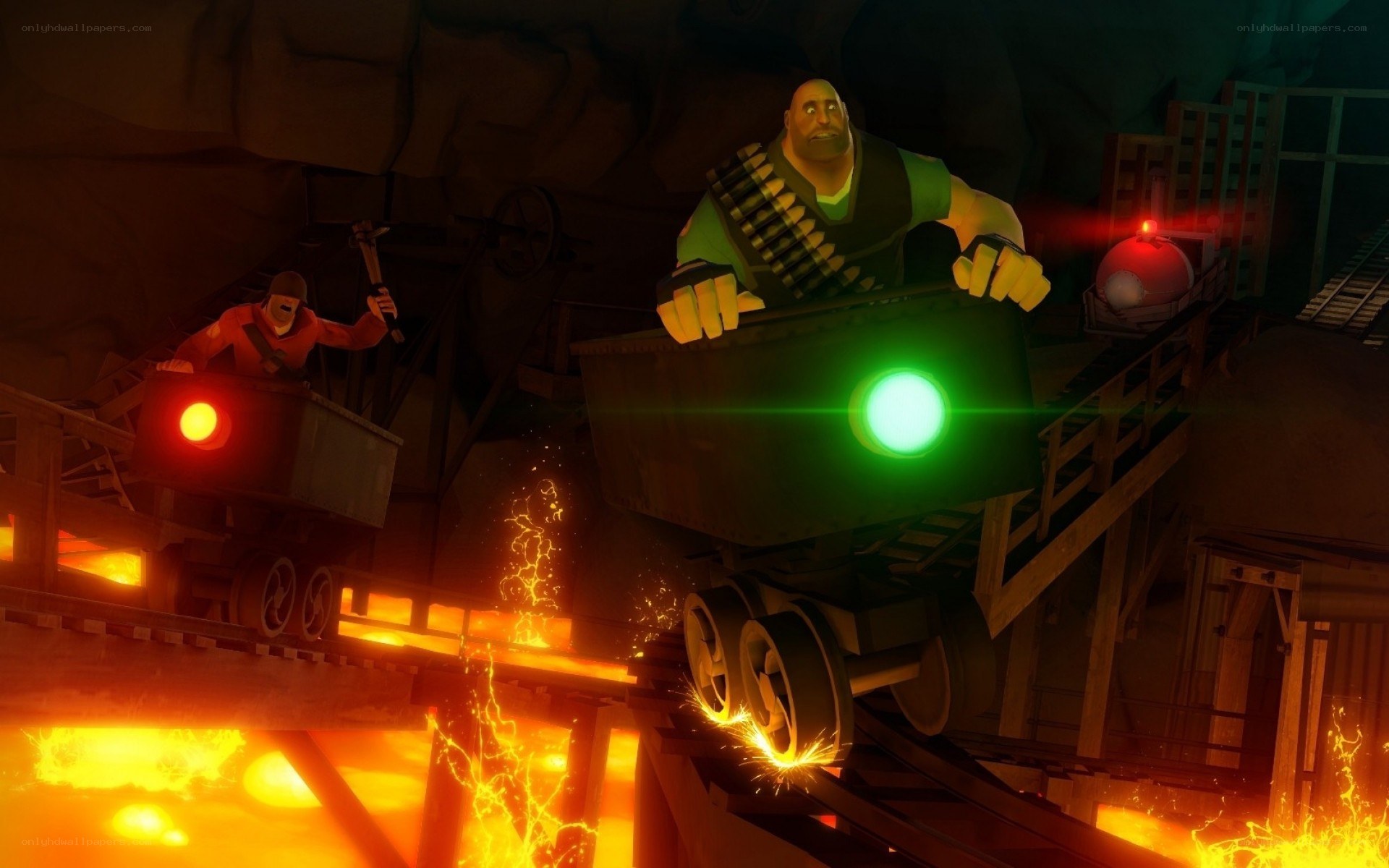 Miners in a fiery mine
