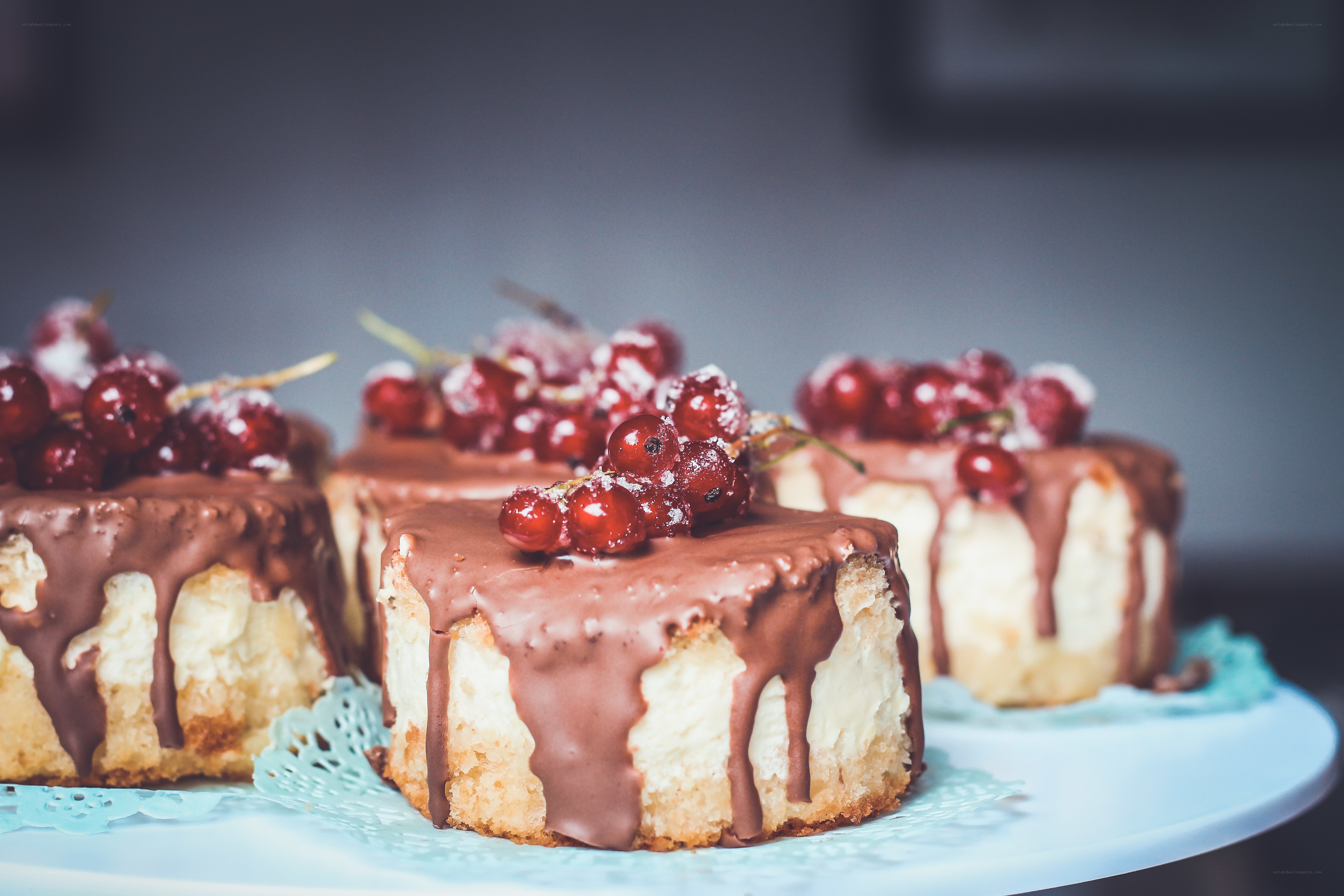 Mini cakes with chocolate and berries