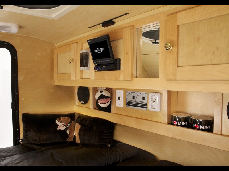Mini camper interior with storage