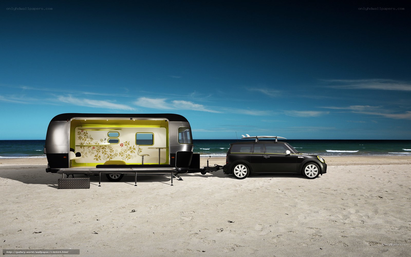 Mini car with trailer on beach