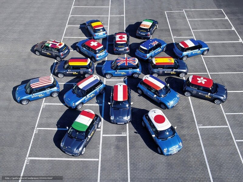 Mini cars with national flags