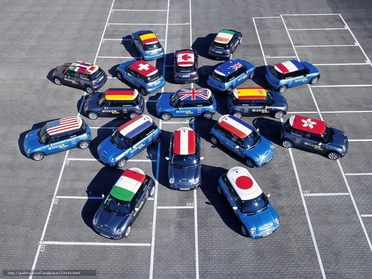 Mini cars with national flags