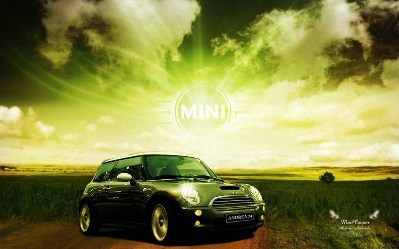 Mini Cooper in a green field