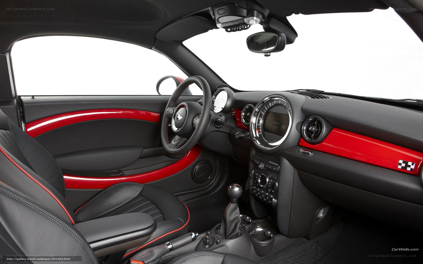 Mini Cooper interior with red accents