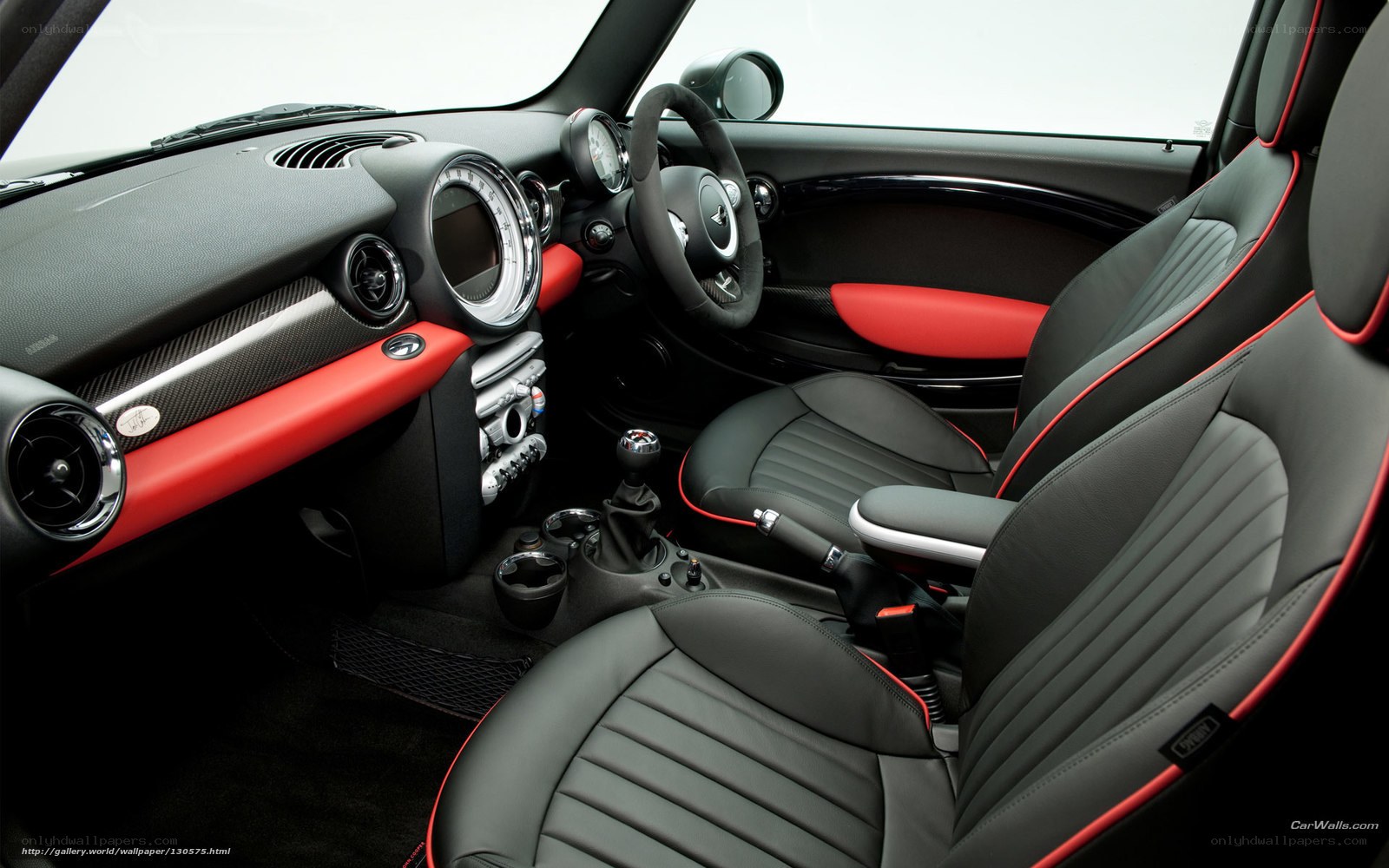 Mini Cooper interior with red accents