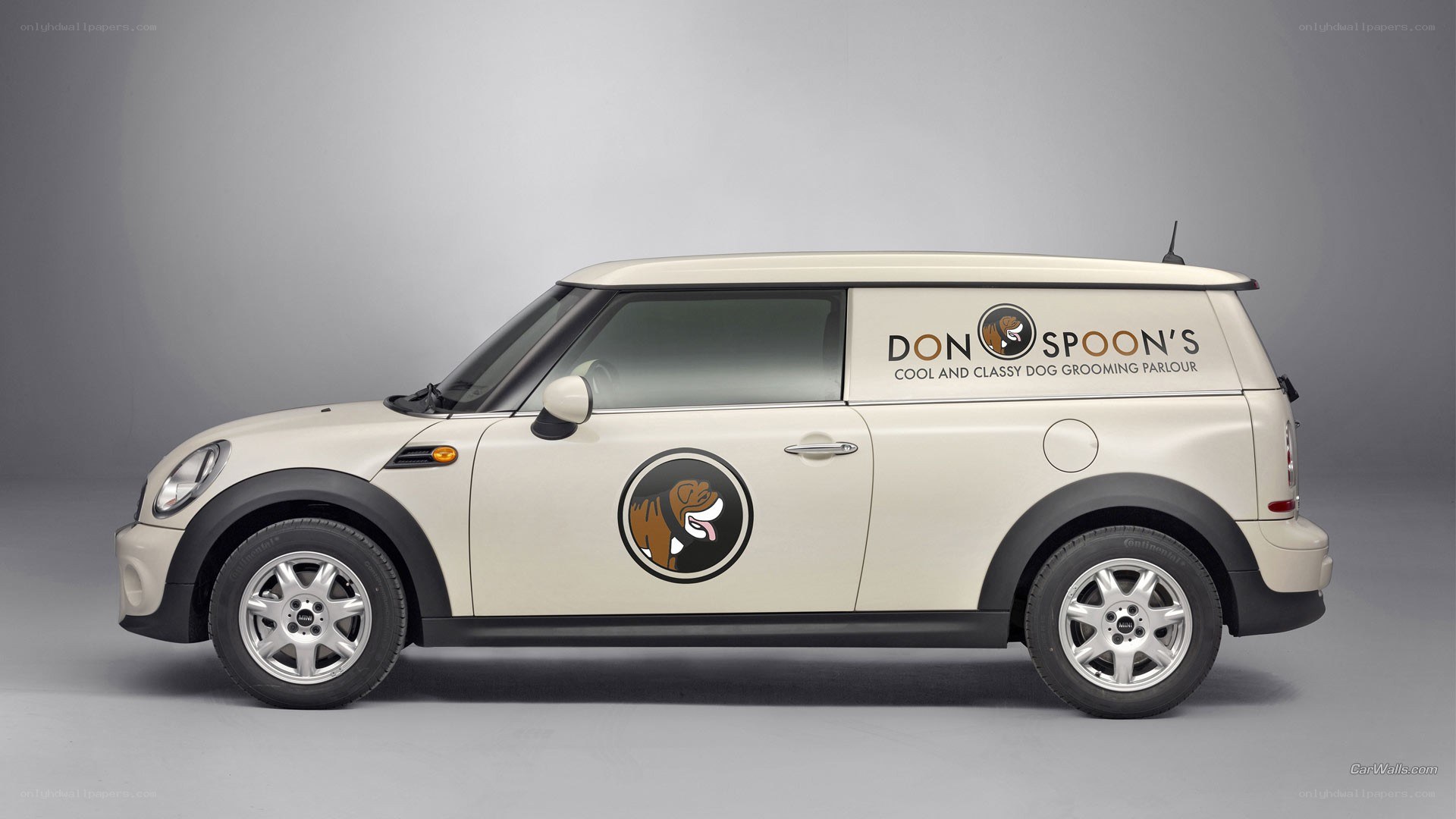 Mini Cooper van with branding