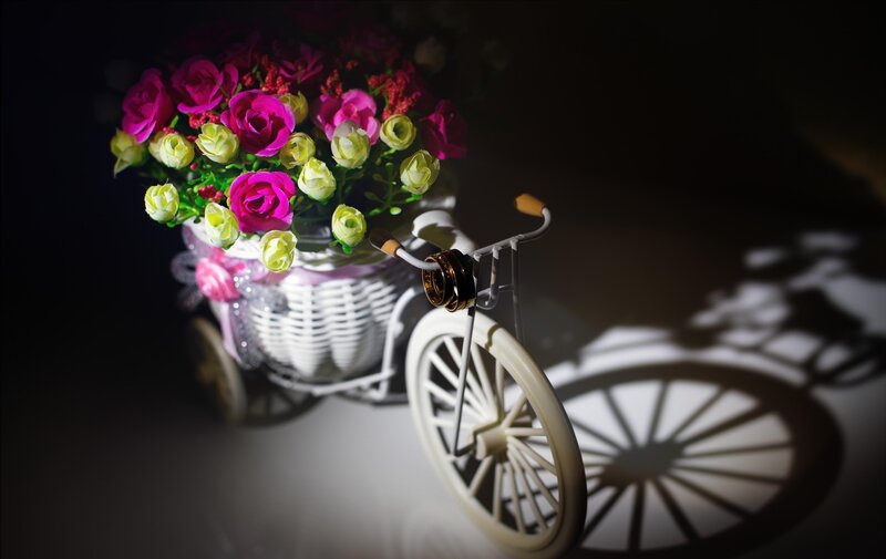 Miniature Bicycle with Flowers — White