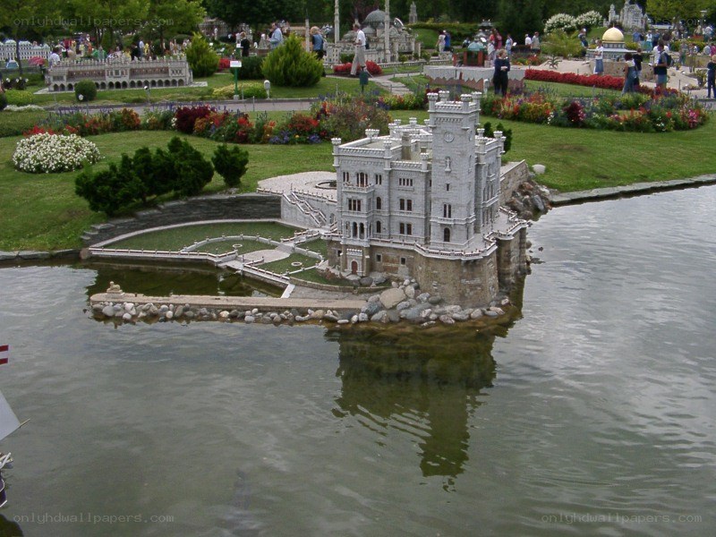 Miniature castle on a lake