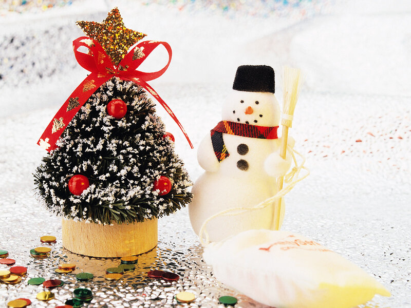 Miniature Christmas Tree and Snowman