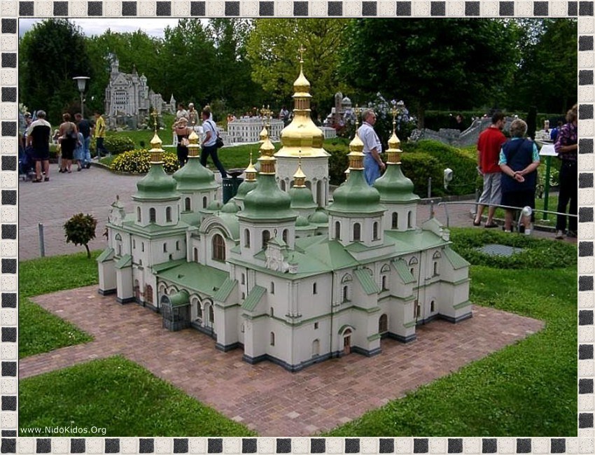 Miniature church model in park