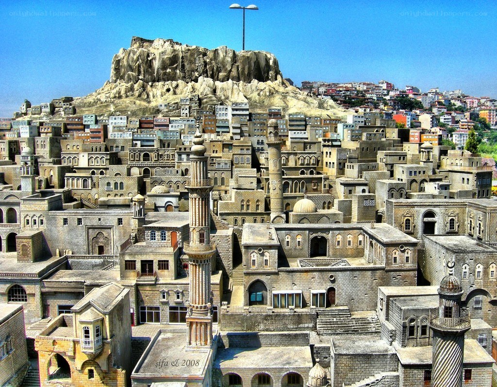 Miniature city model on a hill