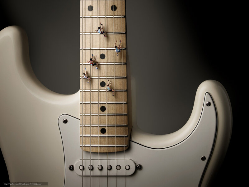 Miniature climbers on guitar neck