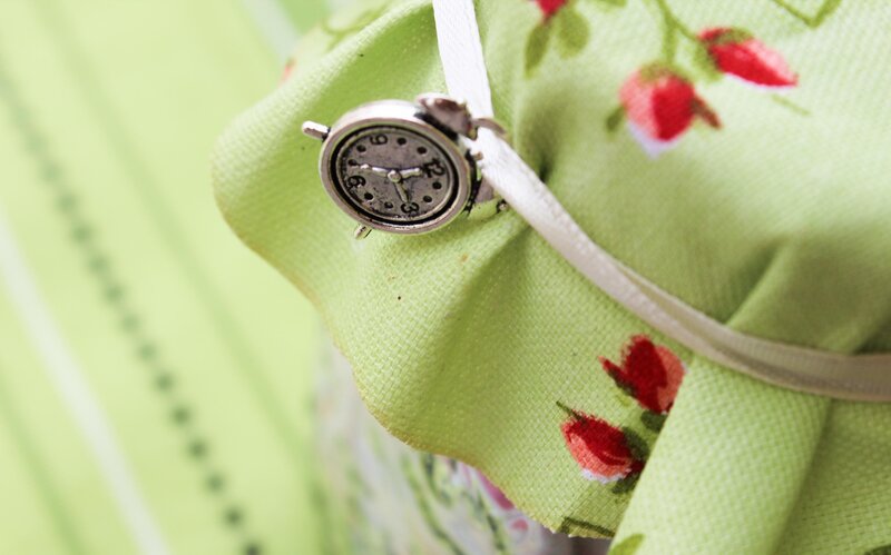 Miniature Clock on Fabric