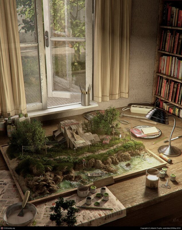 Miniature diorama on a desk