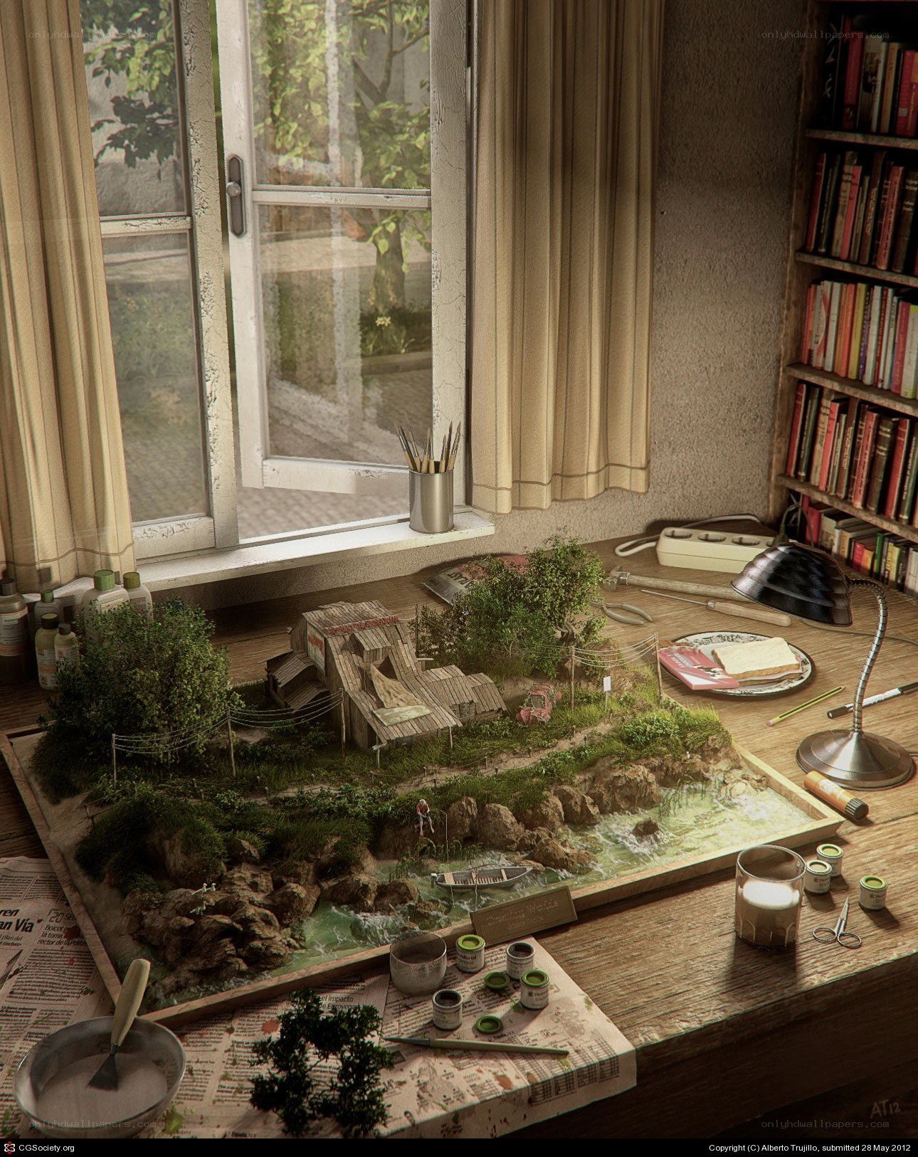 Miniature diorama on a desk
