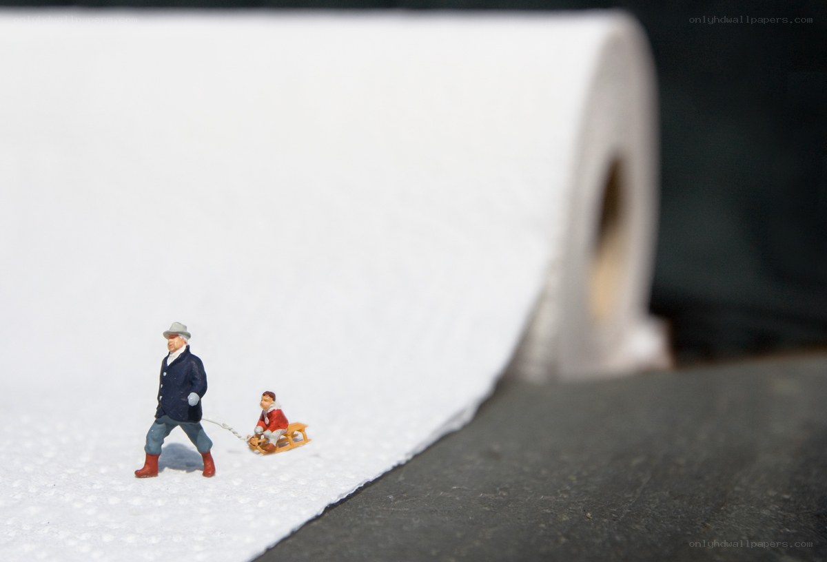 Miniature figures on paper towel
