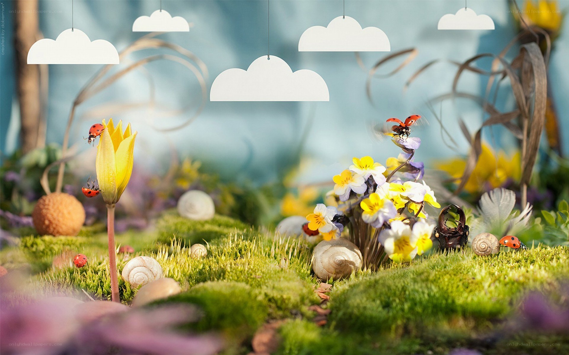 Miniature garden with ladybugs