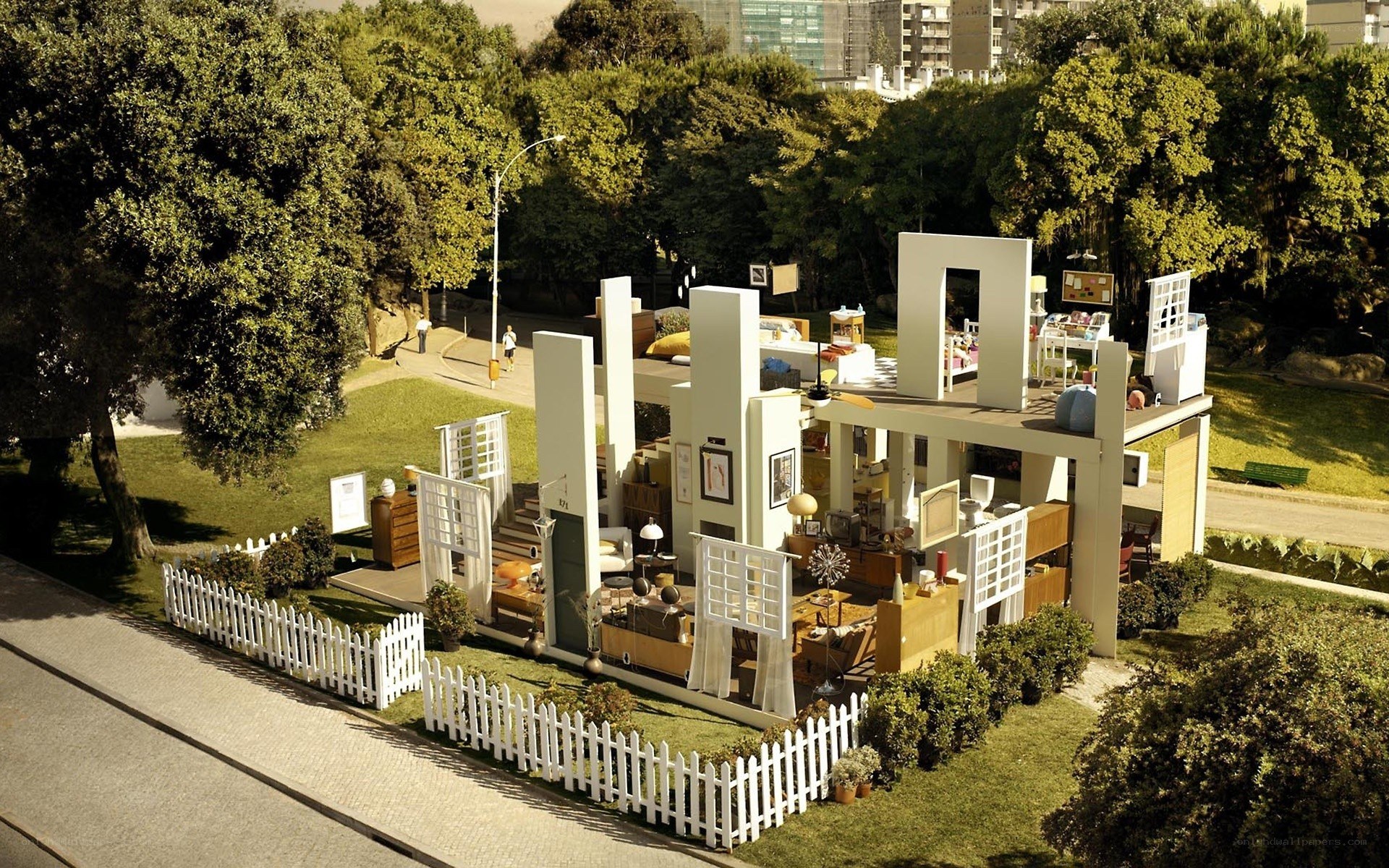 Miniature house model in park
