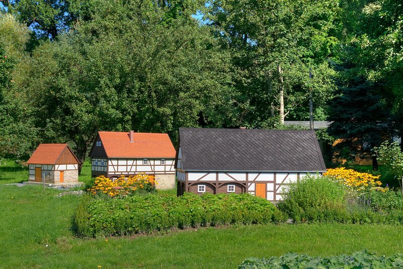 Miniature houses in a garden