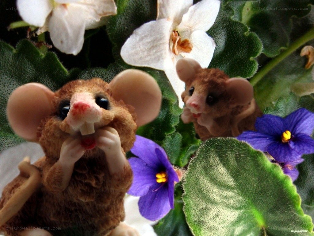 Miniature mice among flowers