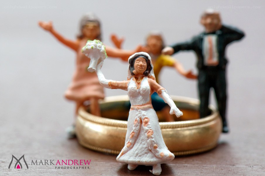 Miniature wedding figures on ring
