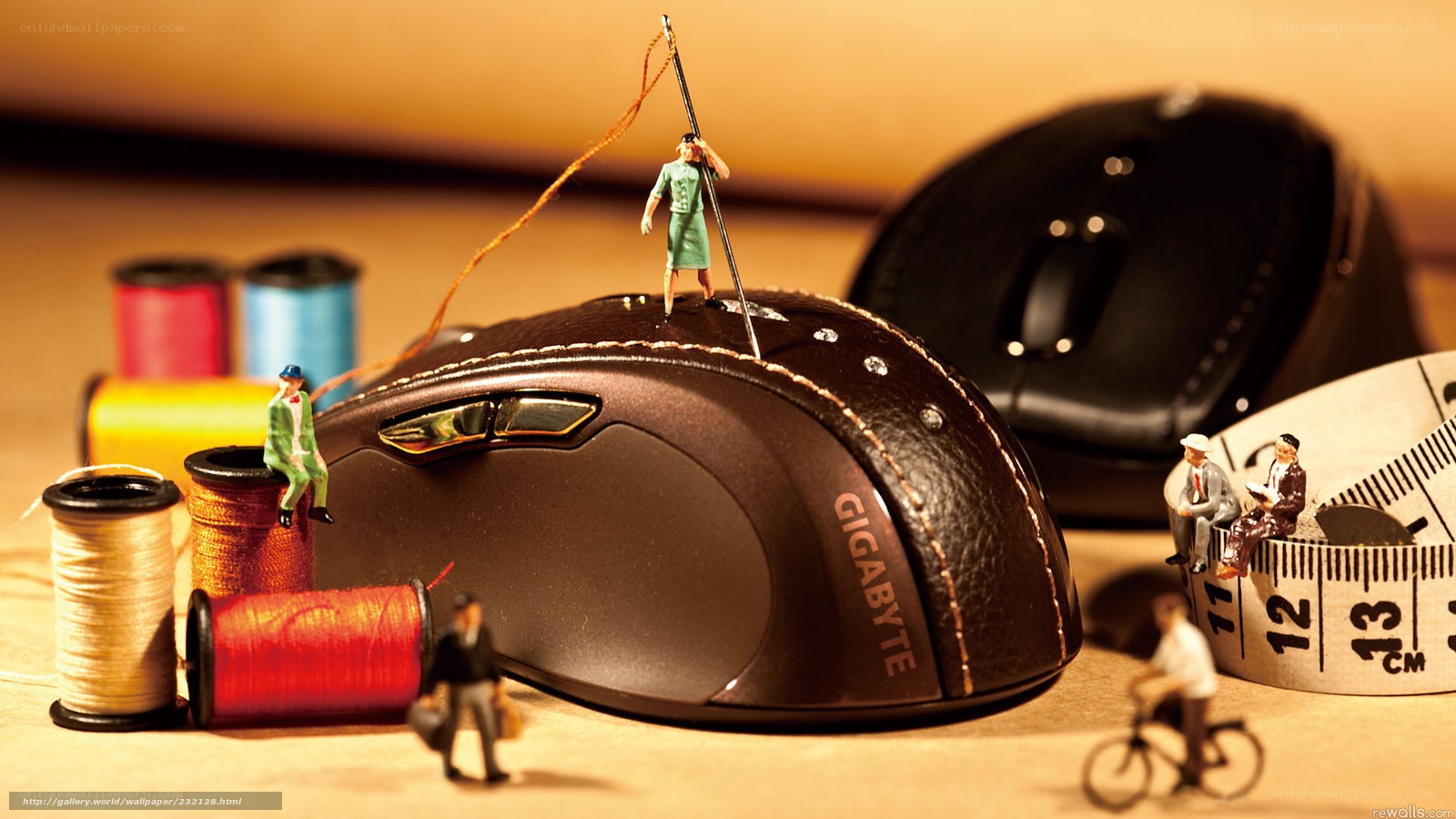 Miniature workers on computer mouse