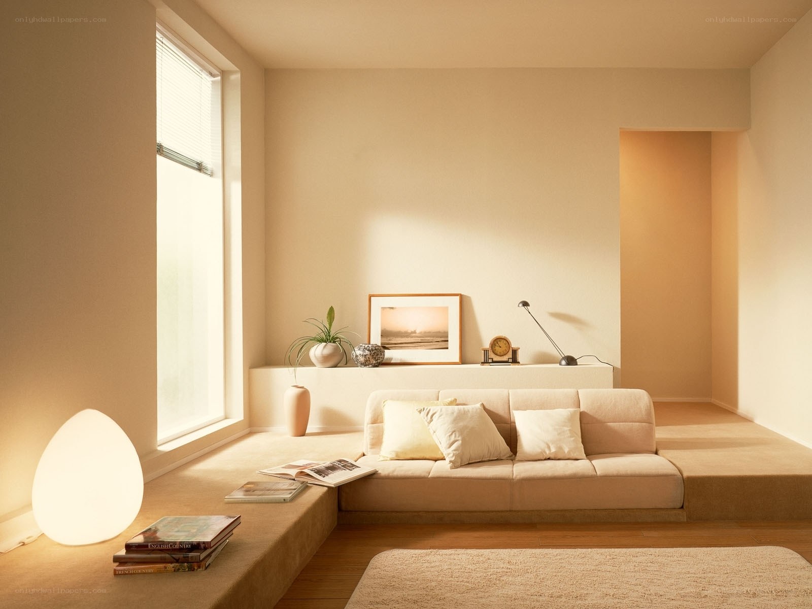 Minimalist living room with warm tones