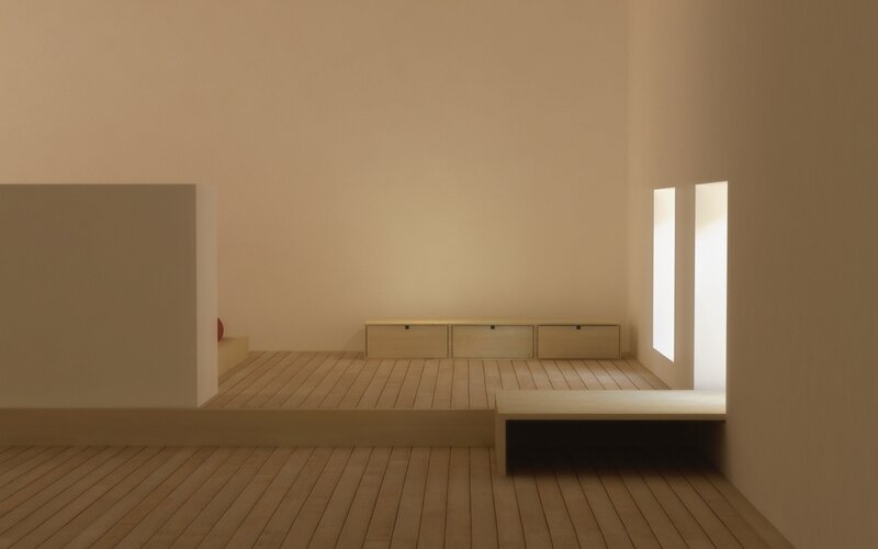 Minimalist room with wooden floor