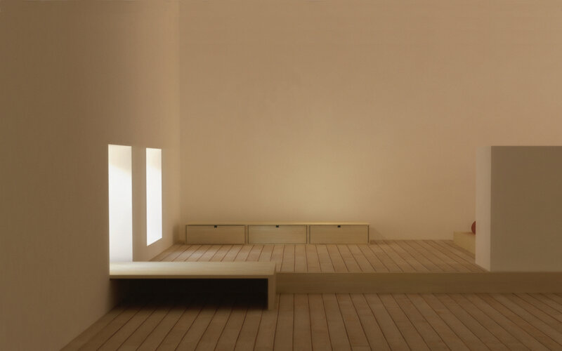 Minimalist room with wooden floor