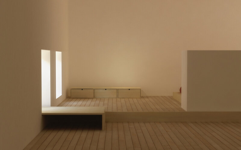 Minimalist room with wooden floor