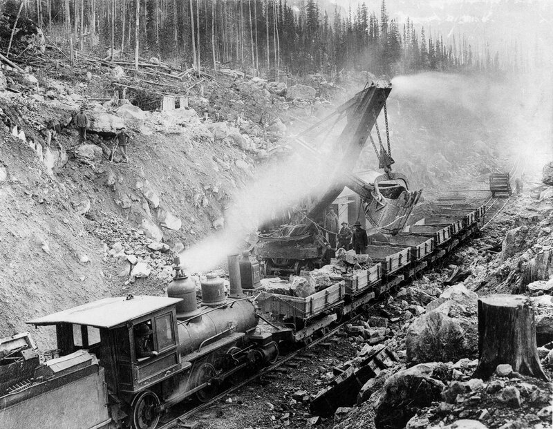 Mining operation with steam train