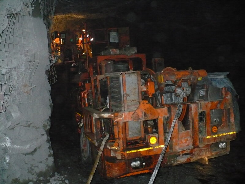 Mining vehicle in underground tunnel