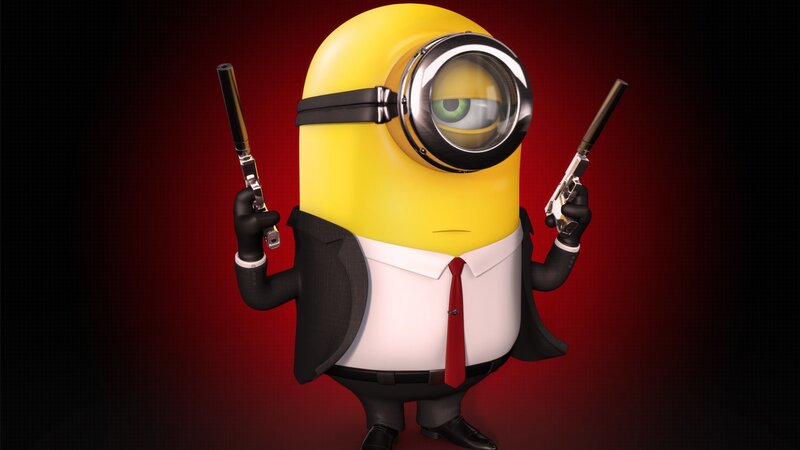 Minion Holding Guns — Yellow, Dramatic, 3d Render, Gun, Suit, Tie