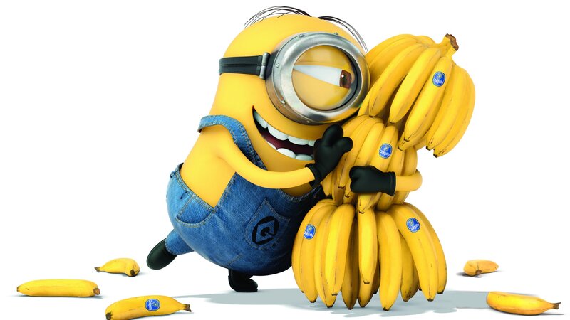 Minion Hugging Bananas — Yellow, Playful, 3d Render