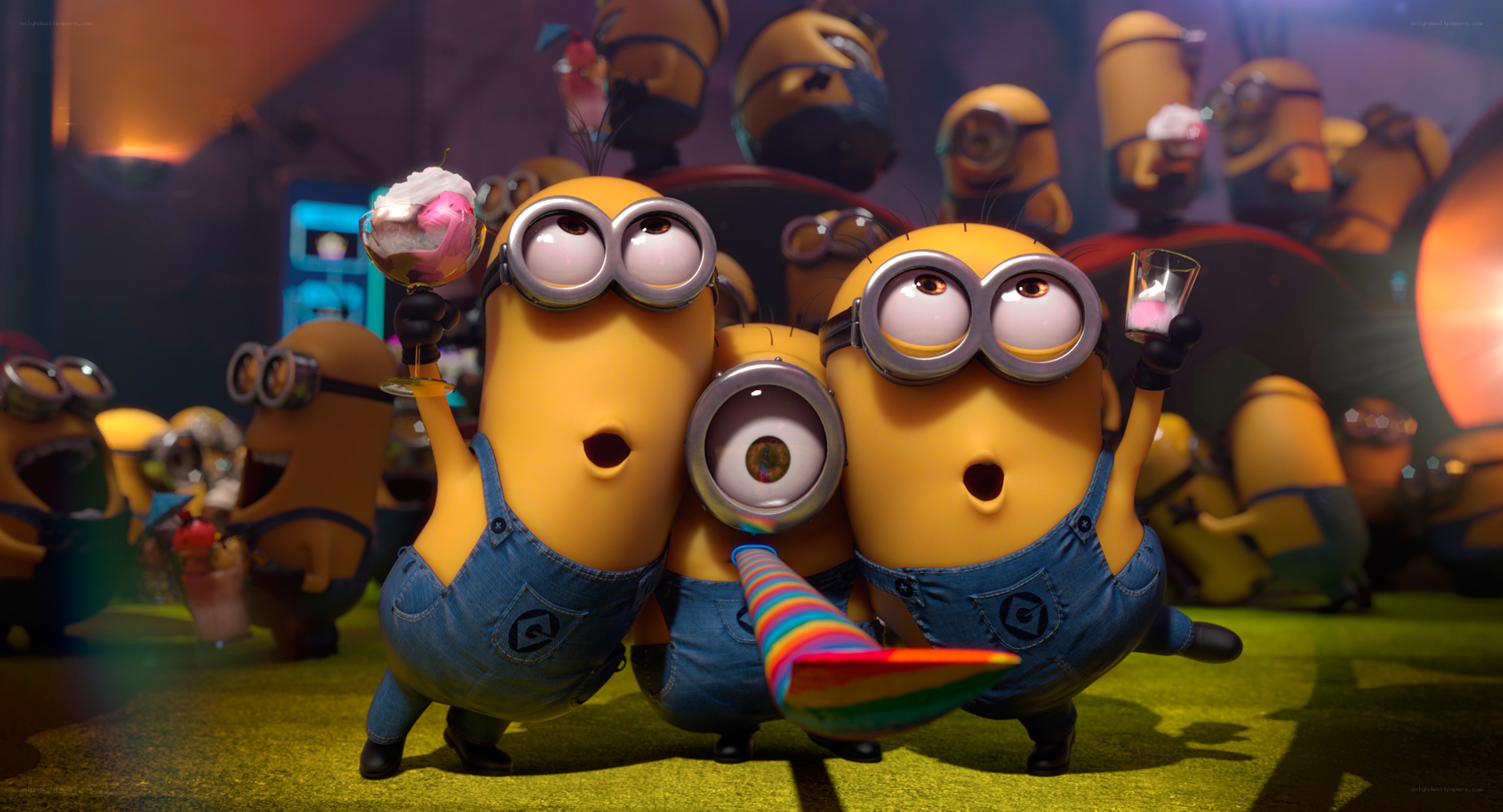 Minions celebrating at a party