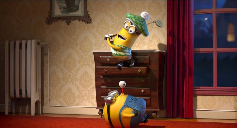 Minions playing golf indoors
