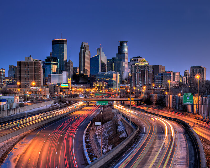 Minneapolis skyline at dusk
