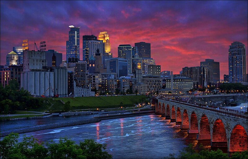 Minneapolis Skyline at Dusk — Purple