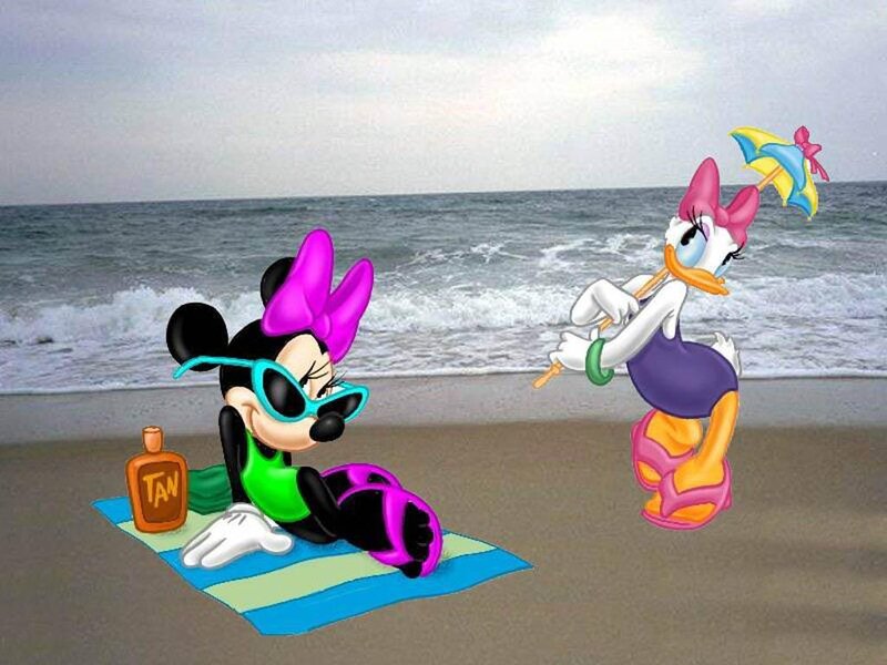 Minnie and Daisy at the beach