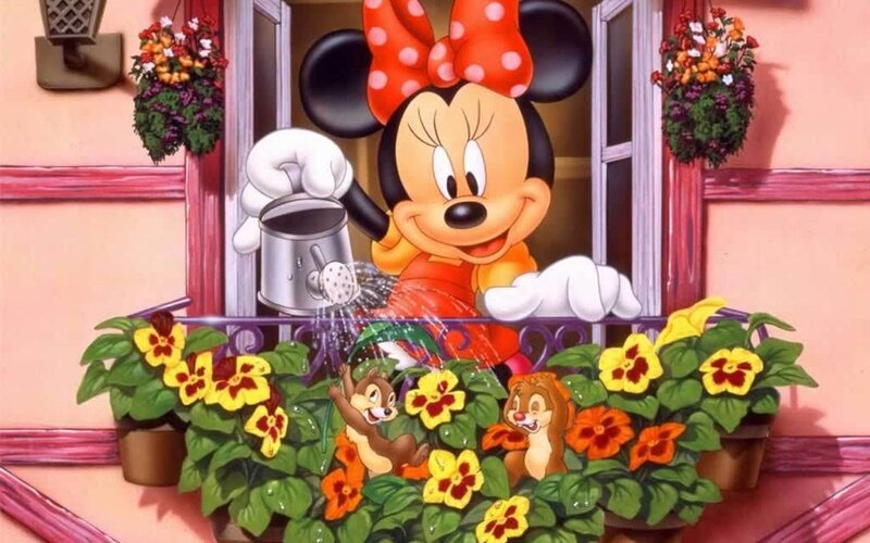Minnie Mouse Watering Plants