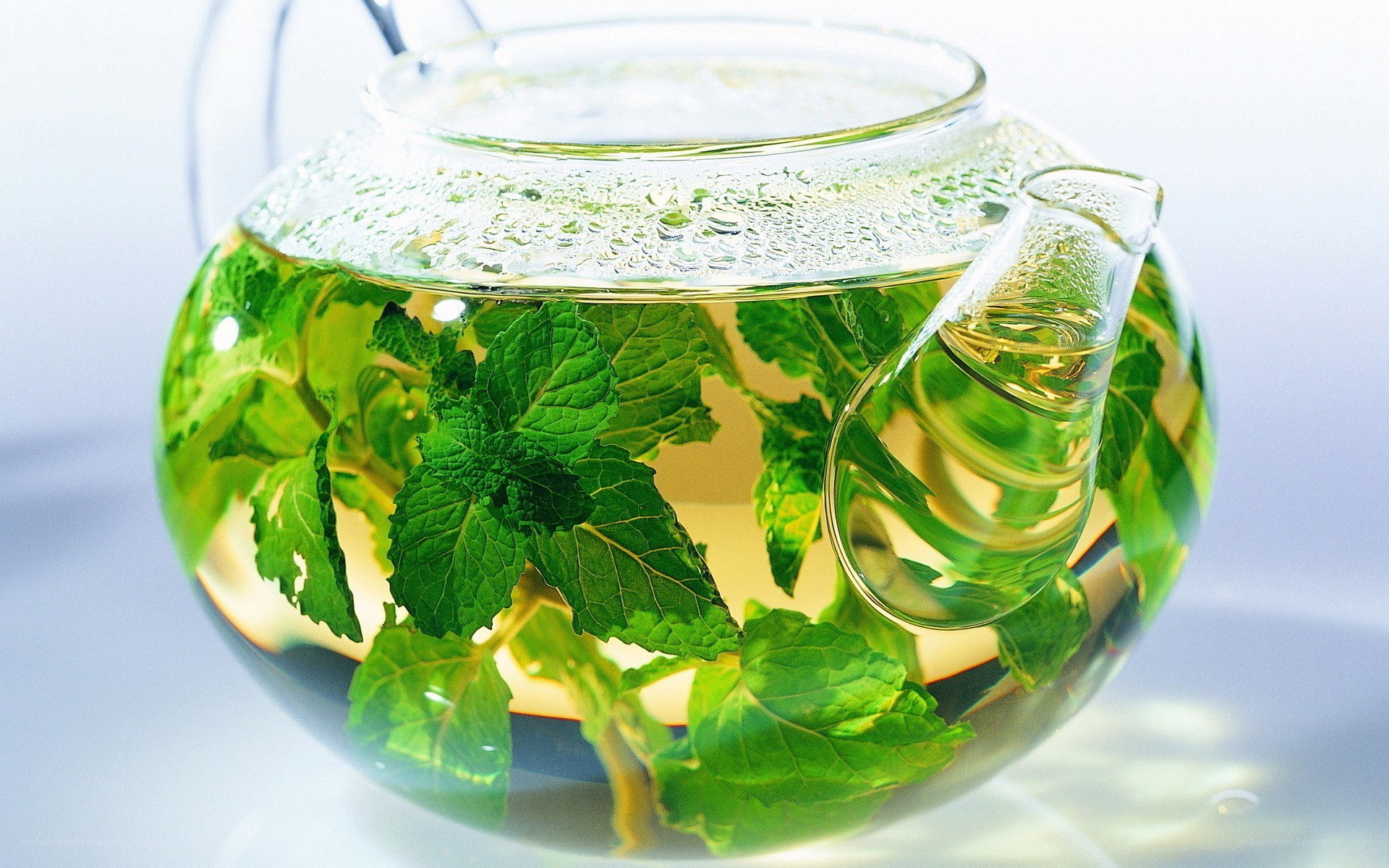 mint tea in glass teapot