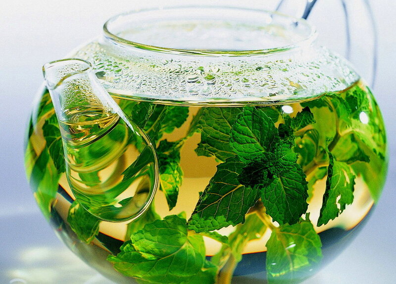 Mint Tea in Glass Teapot — Green