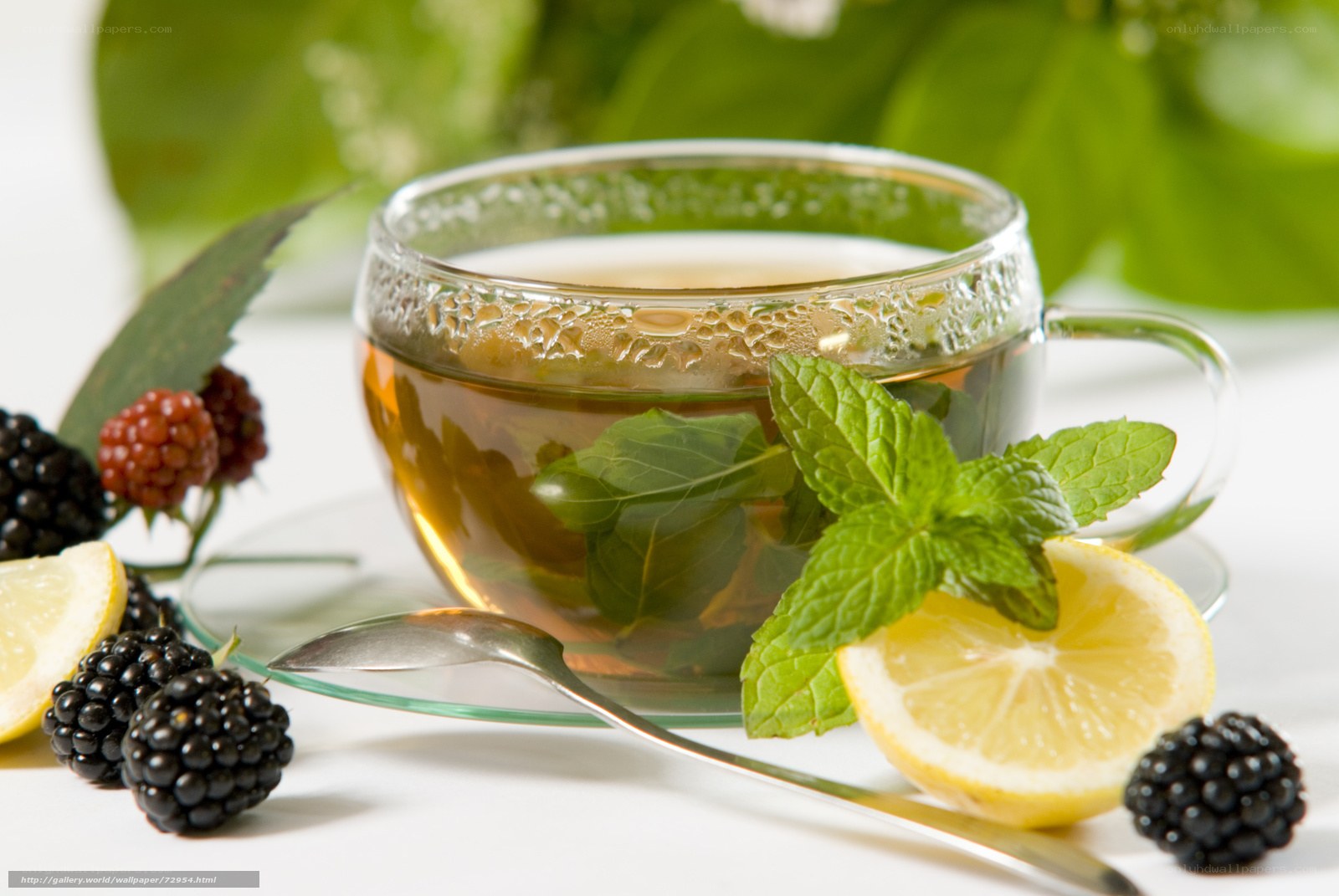mint tea with lemon and berries