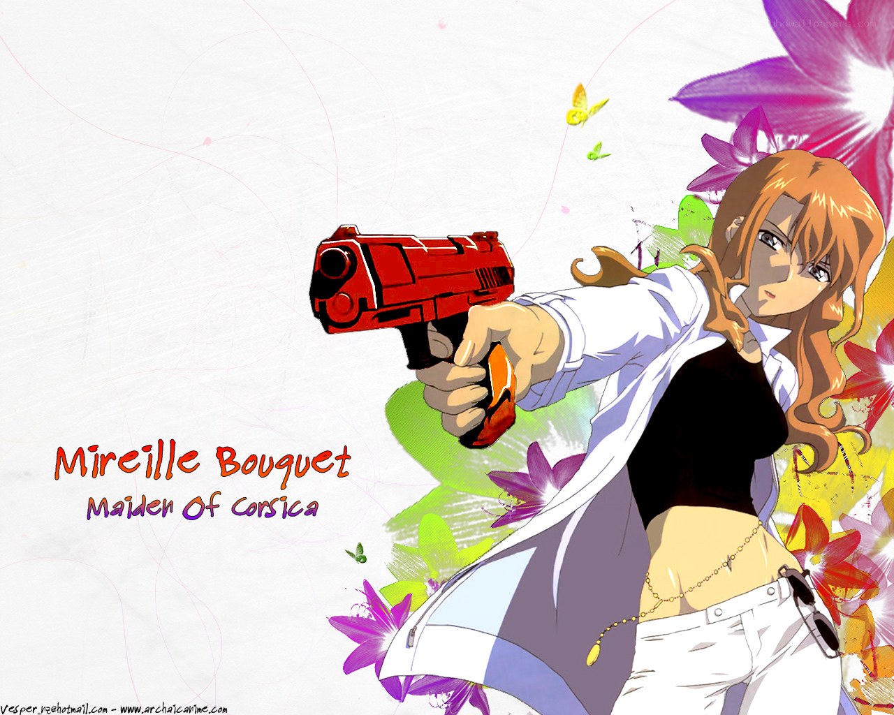 Mireille Bouquet with red gun