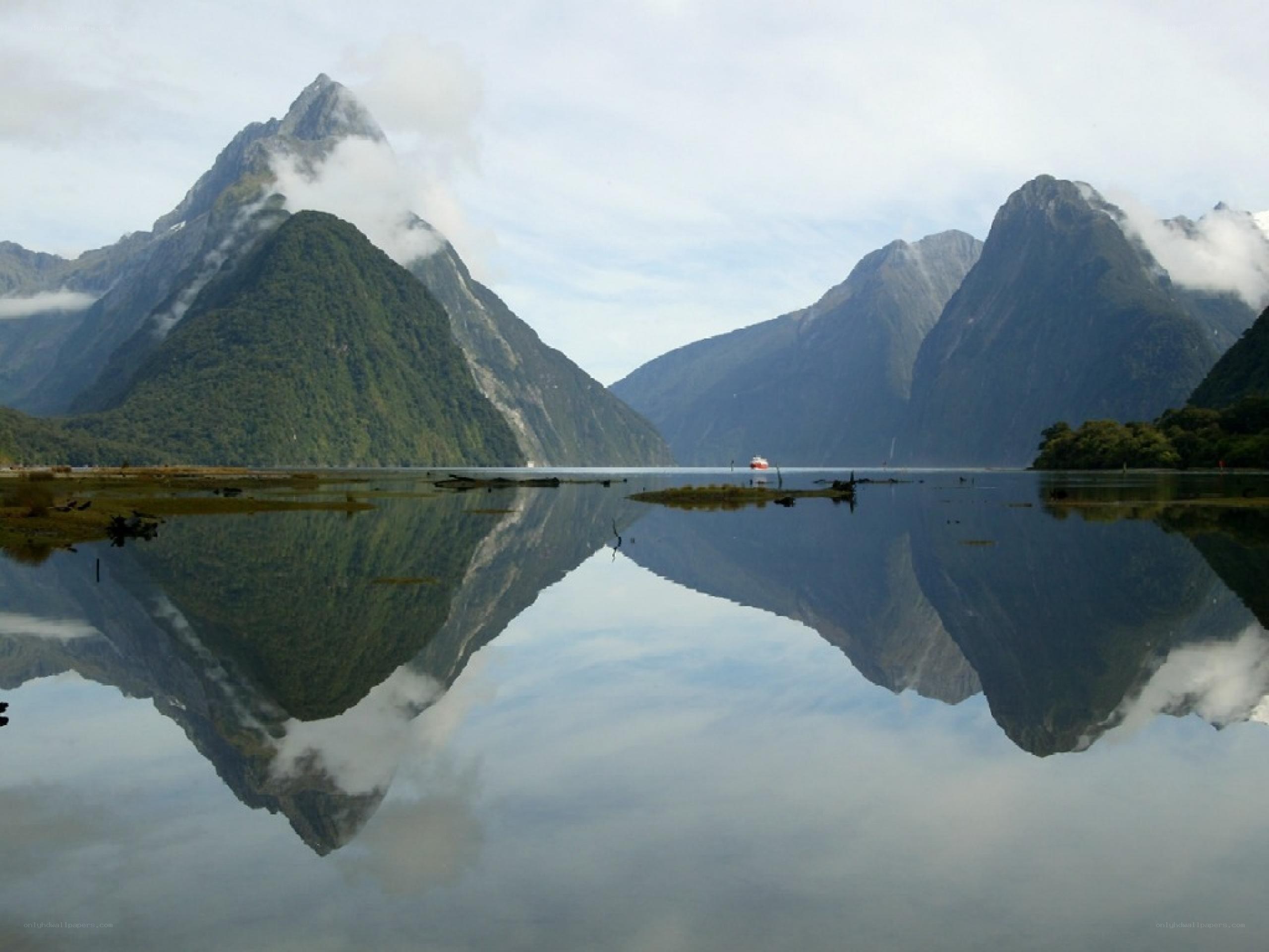 Mirror-like reflection of mountains