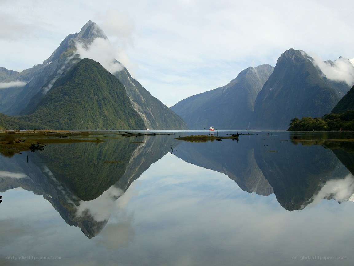 Mirror-like reflection of mountains