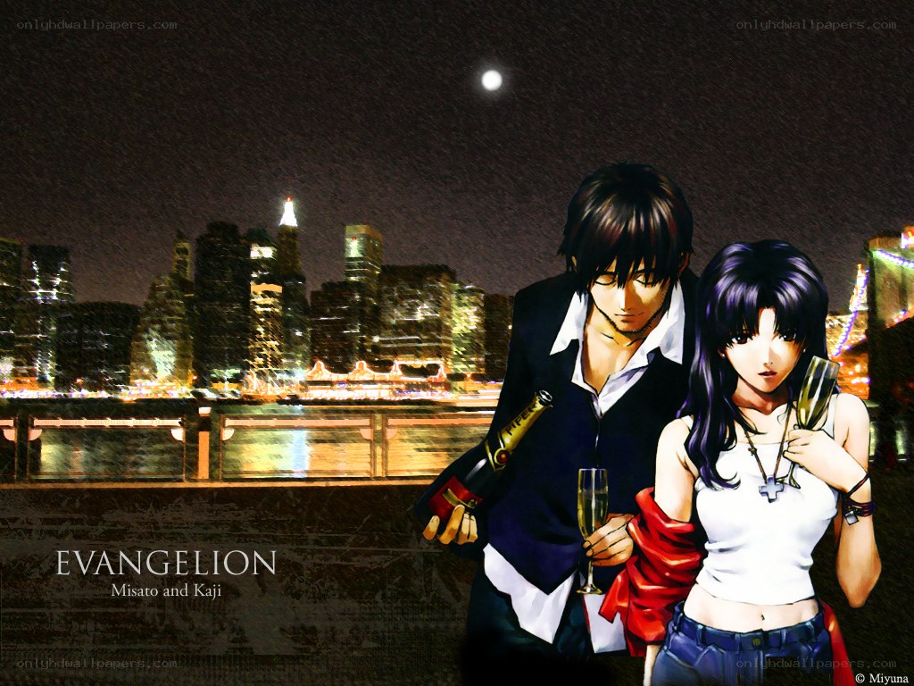 Misato and Kaji at night