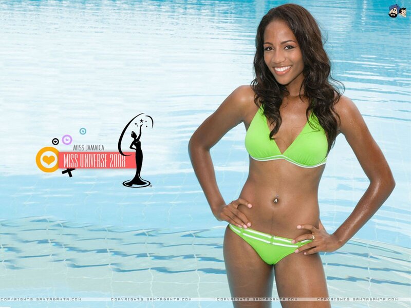 Miss Jamaica in green bikini