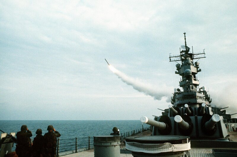 Missile launch from battleship